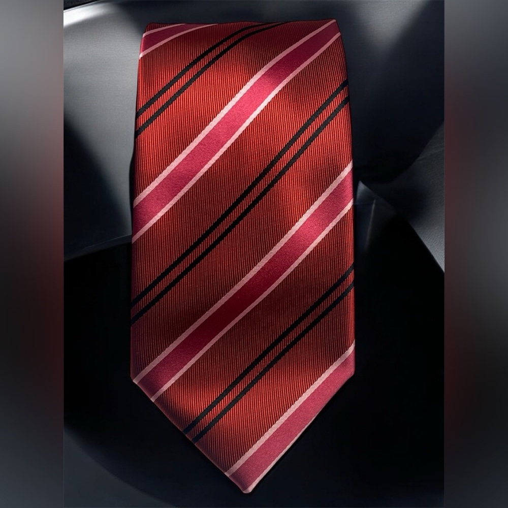 Pierre Cardin Red Black British Regimental Striped tie 3.75’ traditional size